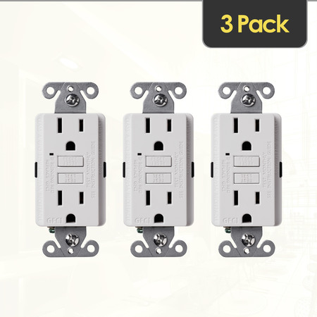 Faith Self-Test 15A GFCI Outlet, GFI Receptacle, White, PK 3 GLS-15A-WH-03